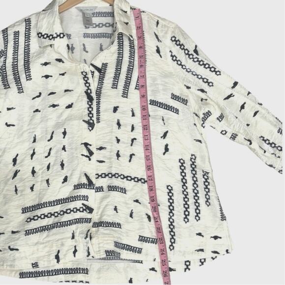 Multiples Women's Novelty Print Collared Button-Front Shimmer Shirt Sz XL Petite - Picture 4 of 9